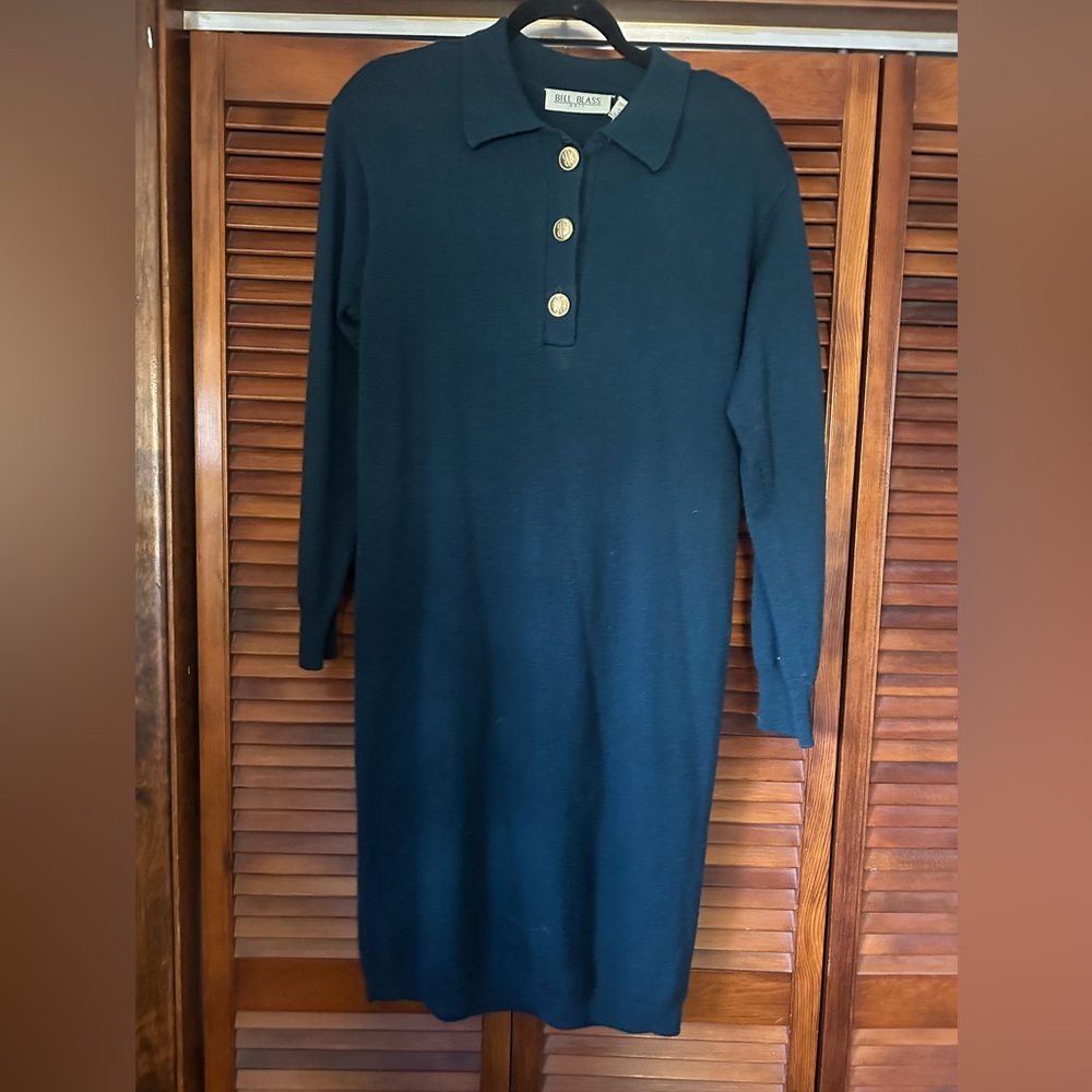 Bill Blass Navy Blue Dress with Gold Buttons